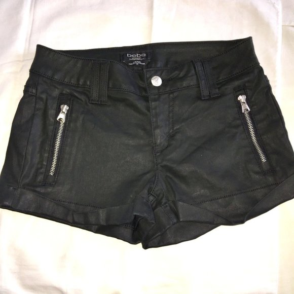 bebe Pants - BEBE coated black moto jean shorts | 25 | EUC